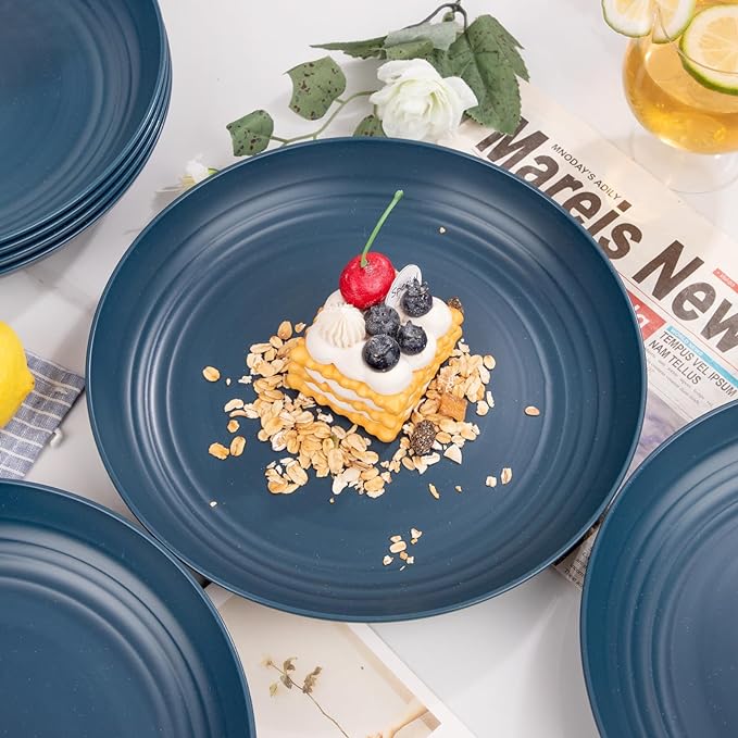 Supernal Dark Blue Wheat Straw Plates - 16pcs Dinner Set, Reusable, Unbreakable, Dishwasher & Microwave Safe for Camping, Picnic