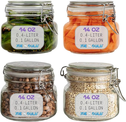 Airtight Glass Storage Jars with Clamp Lid – Food Storage Containers with Rubber Gasket Seal – Pantry & Kitchen Canisters for Dry Goods, Coffee, Sugar, Pasta – 0.4L to 2.2L Sizes (4, 14oz | 0.4L)