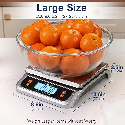 Atogou 88lb Food Scale, Commercial Kitchen Scale Plug-in Usable with Full View LCD Display, Stainless Steel, for Baking, Bread, Cooking, Meat, Vegetables, Farm, Industry LC200