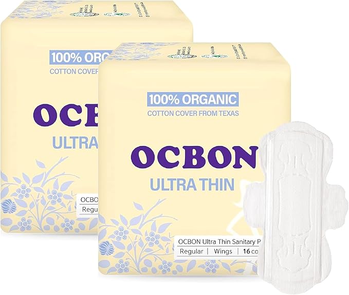 Unscented Ultra Thin Sanitary Pads (32 Count, Regular) – Organic Cotton Feminine Pads with Wings for Women, Super Absorbent & Soft, Period Protection, Hypoallergenic