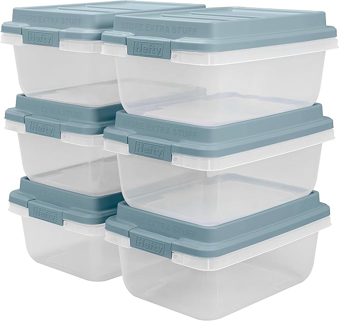 Hefty HI-RISE 18 Qt Plastic Storage Bins with Lids, 8 Pack Clear Stackable Containers with Secure Latching Handles, Under Bed Storage Boxes for Clothes, Shoes, Toys, Closet Organization