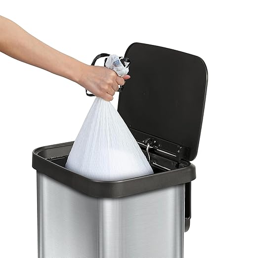 Glad GLD-74506 Stainless Steel Step Trash Can with Clorox Odor Protection | Large Metal Kitchen Garbage Bin with Soft Close Lid, Foot Pedal and Waste Bag Roll Holder, 13 Gallon, Stainless