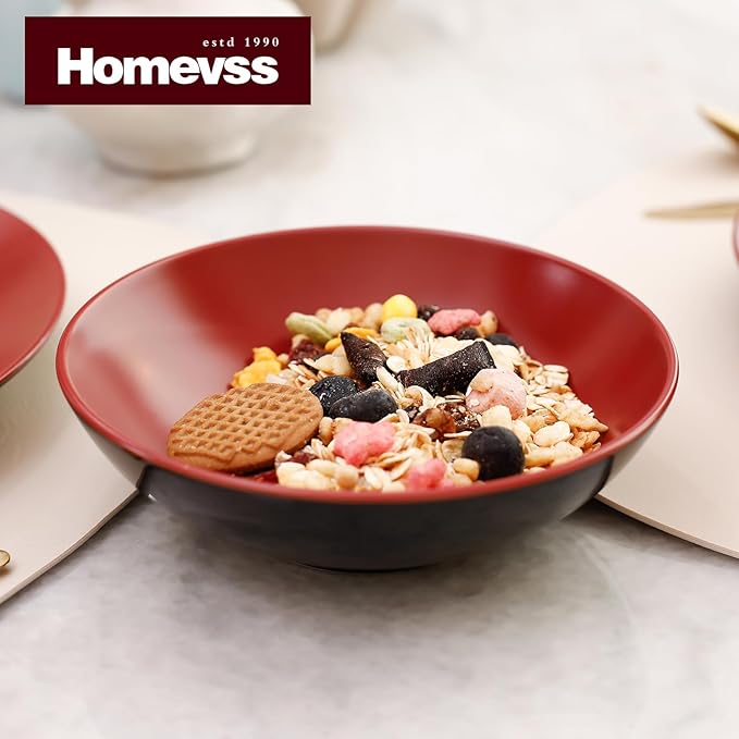 Colors Life 16pc Dinnerware Set，Shiny Black and Matte Berry
