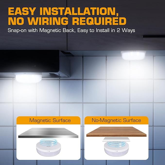EverBrite Puck Lights with Remote, Rechargeable Linked Sensor Under Cabinet Lights, 10 RGB Colors, Group Control Dimmable Kitchen & Bedroom (6-Pack)