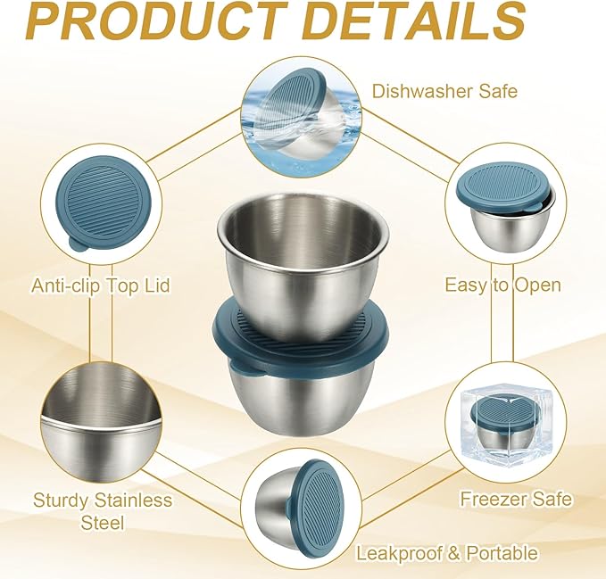 uxcell 1 Set 2.8oz Stainless Steel Salad Dressing Containers with Silicone Lids, Reusable Dipping Sauces Cups, Leakproof Condiment Containers for Picnic Travel Kitchen, Blue