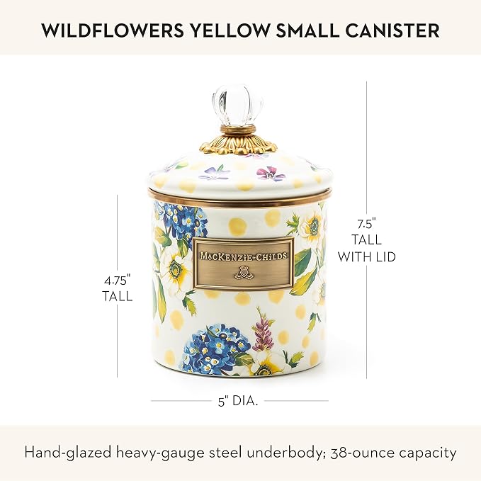MACKENZIE-CHILDS Wildflowers Enamel Canister, Floral Kitchen Storage Container with Lid, Small