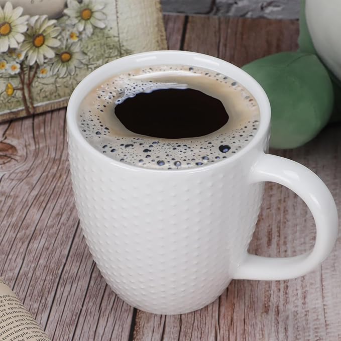 Schliersee 16 OZ Coffee Mugs Set of 6, White Ceramic Coffee Mug, Geometric Pattern Coffee Cups for Latte, Tea, Cappuccino, Mocha, Cocoa, Espresso cups