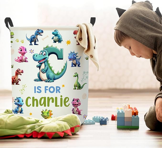 callie Personalized Excavator/Dinosaur/Unicorn Laundry Basket Gifts for Kids, Waterproof Collapsible Laundry Hamper Storage Bin for Bedroom (13.8" x 16.5", 15.7" x 19.6")
