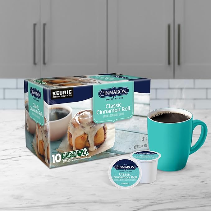 Cinnabon Classic Cinnamon Roll Coffee, Keurig Single Serve K-Cup Pods, Light Roast Coffee, 60 Count, (6 Packs of 10)