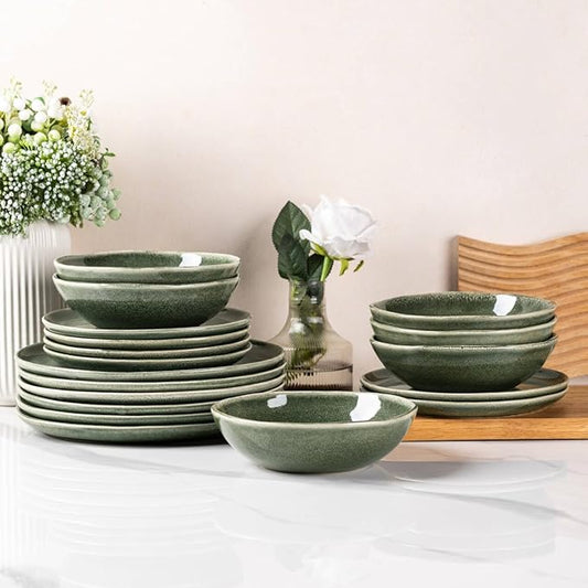 AmorArc Ceramic Dinnerware Sets,Handmade Reactive Glaze Stoneware Plates and Bowls Set,Highly Chip and Crack Resistant | Dishwasher & Microwave Safe Dishes Set,Service for 4 (12pc)