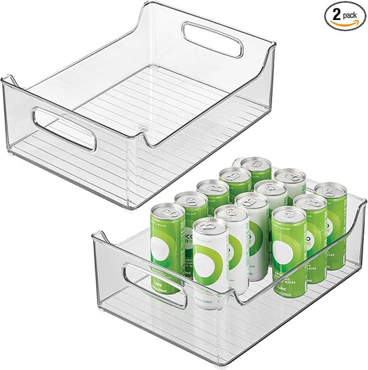 InterDesign iDesign Plastic Stackable Pantry Bin - Storage Bin with Handles for Cabinets or Fridge - Set of 2 - Clear