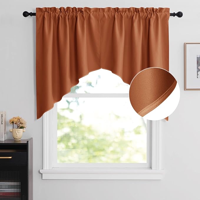 NICETOWN Burnt Orange Swag Curtains for Dining Room, Farmhouse Style Kitchen Short Curtains for Windows, Small Rod Pocket Rustic Curtain Tiers for Garden/Office, 2 PCs, 36" x 36" x 18" per Panel,