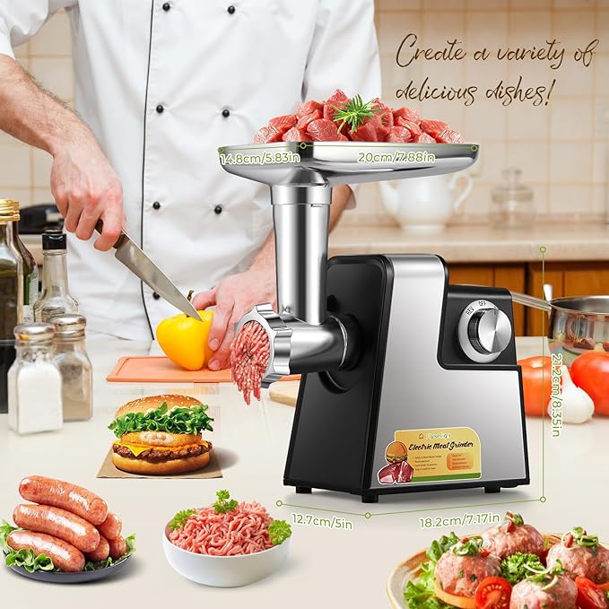 Meat Grinder Electric 2700W Meat Mincer Chopper Machine Multifunctional with 3 Cutting Blades, 3 Grinding Plates, 3 Sausage Stuffer, Kubbe Kit, Meat Grinders for Home Use