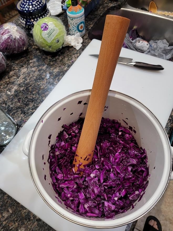 16"Heavy Cabbage Pounder Natural Beech Wood for Fermentation Crocks and Mason Jars Sauerkraut pounder/Tamper for Packing Down Fermented Foods like Kimchi