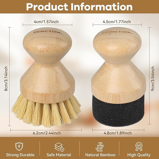 Cutting Board Oil Wax Applicator and Scrub Brush Set- Natural Bamboo with Sisal Fiber and Sponge for Food Grade Mineral Oil Board，Wooden Worktops,Utensil Care
