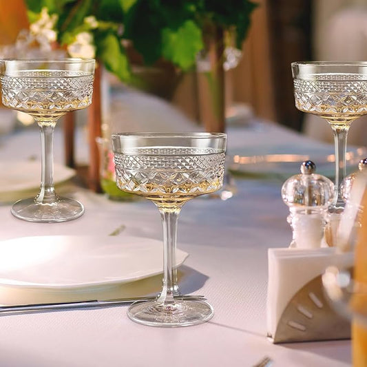 4Pcs Coupe Glasses, 10oz Vintage Martini Glasses Set, Lead-free Crystal Coupe Cocktail Glass, Martini Glassware for Espresso, Champagne, Cosmopolitan, Manhattan