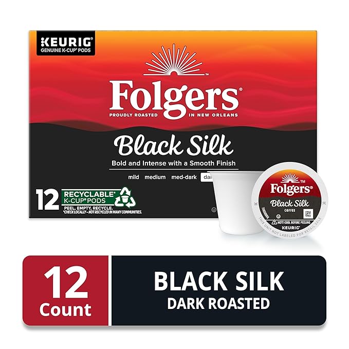 Folgers Black Silk Dark Roast Coffee, 12 Keurig K-Cup Pods (Pack fo 1)