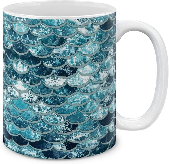 MUGBREW Mermaid Scales Blue Wave Ceramic Coffee Mug Tea Cup, 11 OZ