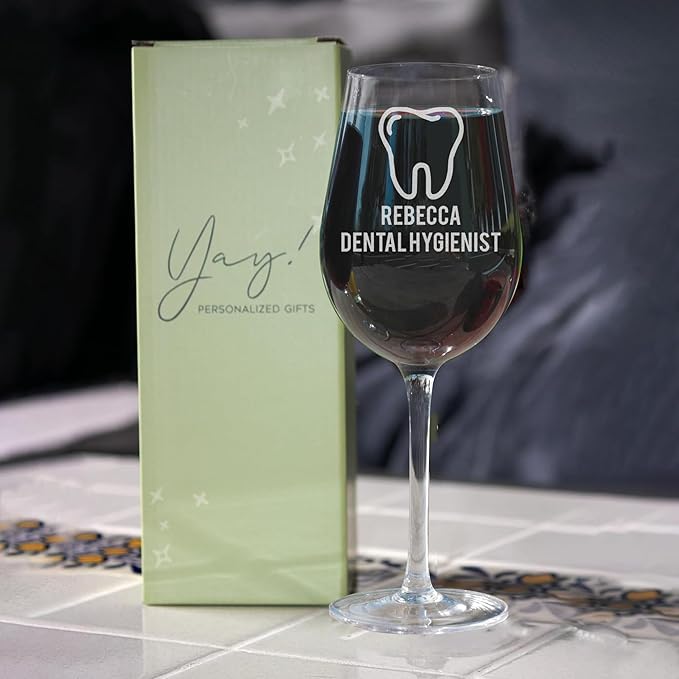 Custom Engraved Wine Glass - Personalized Dentist Gifts, Graduation Gift for Dental Student, Birthday Appreciation Gift for Dentist Assistant Hygienist Medical Graduate (Wine, Dentist)