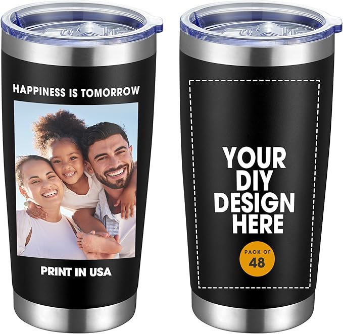 Personalized Coffee Tumbler Print in USA 20oz Stainless Steel Double Wall Insulated Coffee Cup With Text Photo Logo