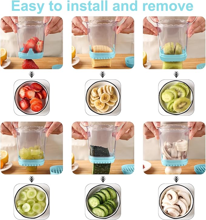 Strawberry Slicer：Fruit Slicer Cup Veggie Salad Speed Cutter for Strawberries Egg Banana Mushroom Cucumber Kiwi the Kitchen Portable Slicing Tool (Blue)