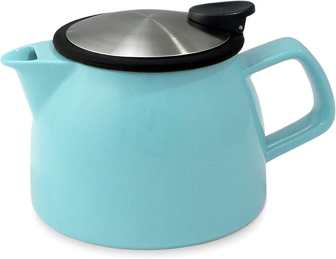FORLIFE Bell Ceramic Teapot with Basket Infuser 16-Ounce/470ml, Turquoise