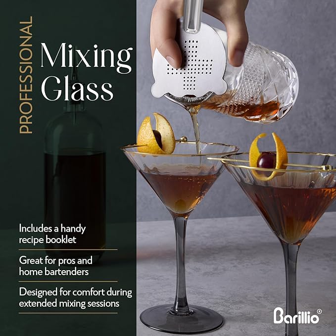 barillio 24 Oz Crystal Cocktail Mixing Glass | Seamless Lead-Free Crystal, Weighted Base Stirring Pitcher