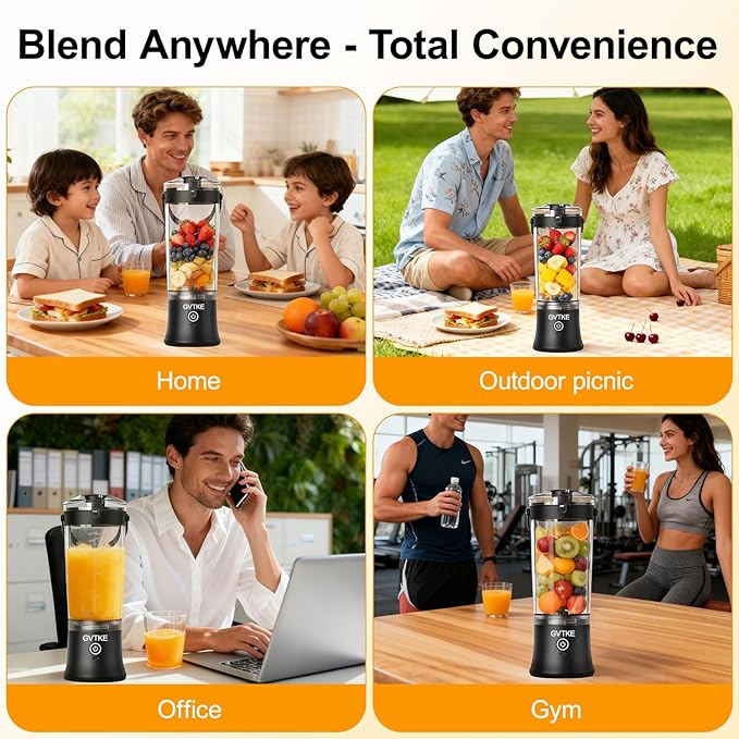 Portable Blender Dual Mode 18000RPM 20Oz Blending Cup Ice Crushing Smoothie Frozen Fruit Mini For Home Gym Travel(Black)