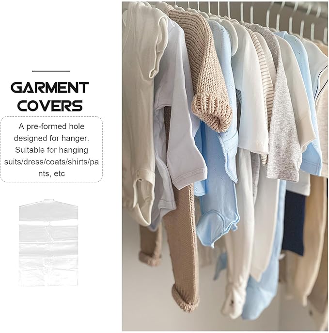 VICASKY 50pcs Transparent Garment Bags for Clothes Breathable Dry Cleaning Hanging Covers with Pre-formed Hanger Dustproof Storage for Home and Clothing Stores