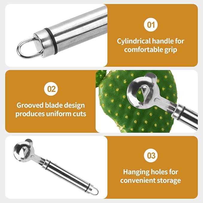 6pcs Spoon Cactus Peeler,Stainless steel strip long hole cactus thorn removal tool,Sliced Chinese Noodle Cutter for Cooking Kitchen Gadgets (6p-Silver)