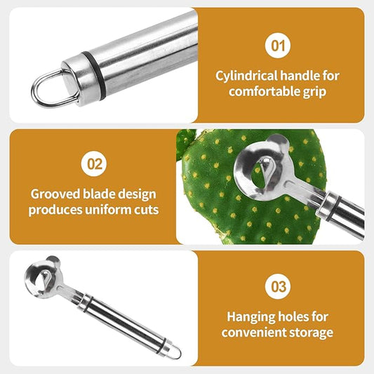 6pcs Spoon Cactus Peeler,Stainless steel strip long hole cactus thorn removal tool,Sliced Chinese Noodle Cutter for Cooking Kitchen Gadgets (6p-Silver)
