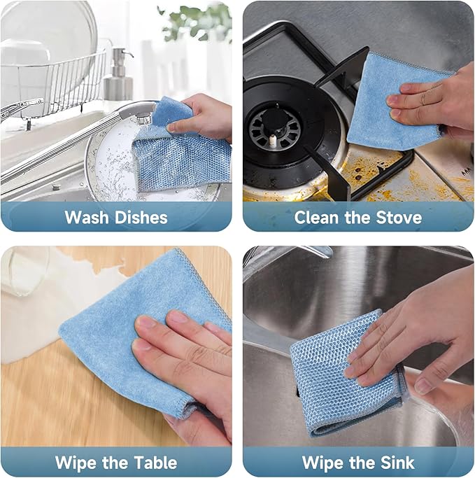 20PCS Upgrade Wire Dishwashing Rag, Non-Scratch, Wet and Dry, Double Layer, Multipurpose Wire Dishwashing Rags for Kitchen, Sinks, Cookware, Stove, Easy Rinsing, Reusable