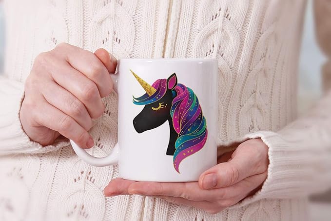 MUGBREW Black White Unicorns Ceramic Coffee Mug Tea Cup Fun Novelty, 11 OZ