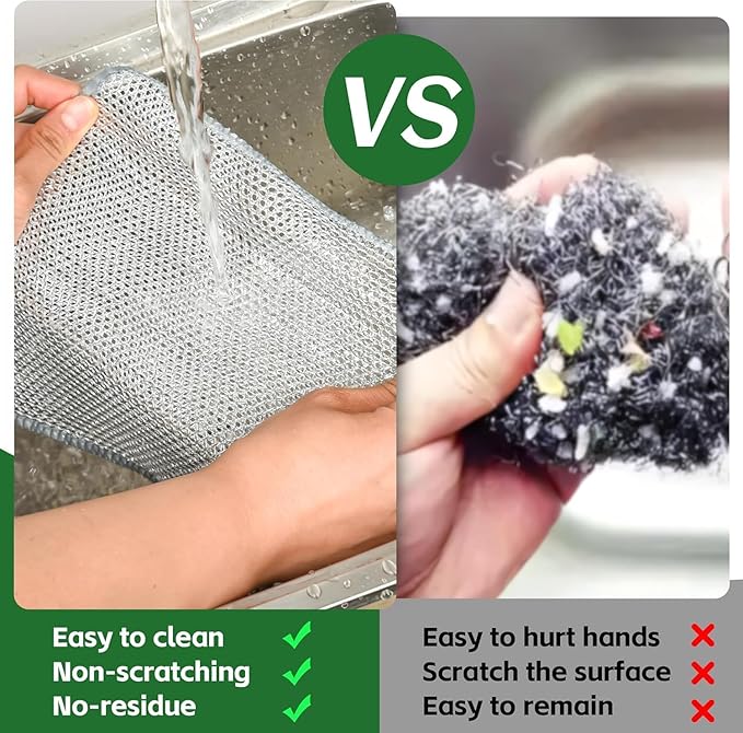 12PCS Double-Layer Wire Dishcloth, Non-Scratch Wire Dishwashing Rags, Multipurpose Wire Cleaning Cloths for Home/Kitchen(7.87''x7.87'')
