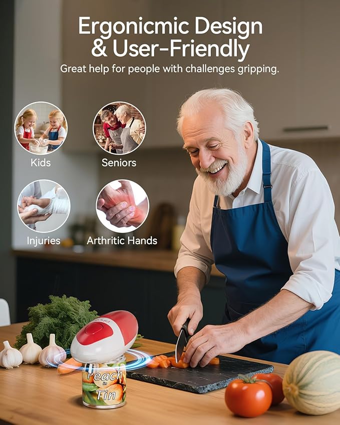 Phniti Handheld Electric Can Opener - Automatic Smooth Edge, Battery Operated for Seniors/Arthritis/Chefs - Fits All Can Sizes for Kitchen Use
