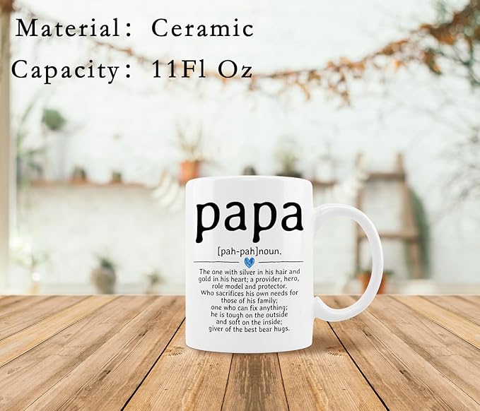 QUICQOD Papa Definition Coffee Ceramic Mug, Grandpa Gifts, Papa Coffee Mug for Men, Fathers Day Birthday Christmas Thanksgiving Day Gifts,11 Oz