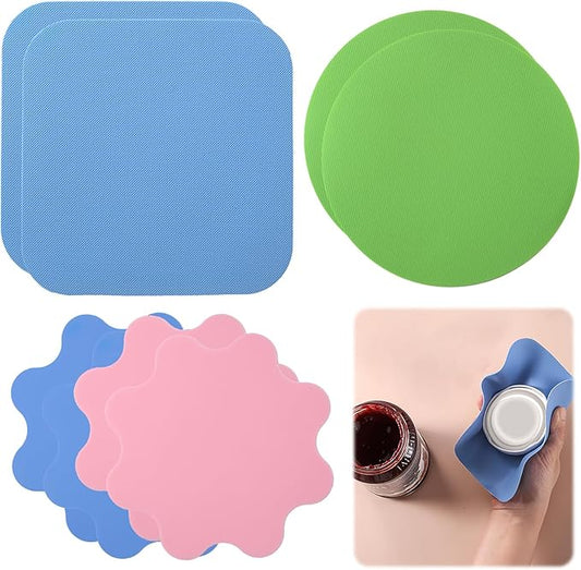 8 Pcs Rubber Jar Opener Gripper Pad, Multi Shape Silicone Bottle Grip Set with Round, Square and Flower Pads, Non Slip Cap Grip for Seniors, Kitchen Tools and Jar Grippers for Easy Opening