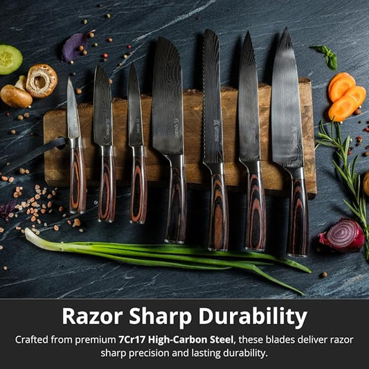 Yatoshi Professional Kitchen Knife Set, 15 Pieces, High Carbon Stainless Steel, Ergonomic Handle