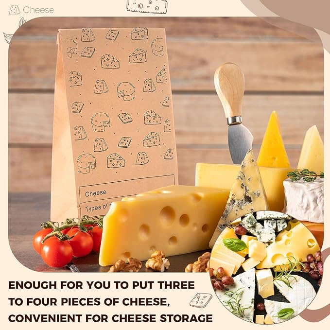 30 Count Cheese Storage Bags for Refrigerator 10.6 x 6 Inches Cheese Paper Bags, Sandwiches, Wrapping