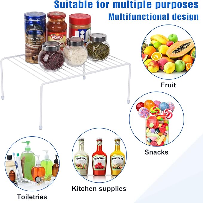 SIBAO Kitchen Cabinet Storage Shelf Rack/Plastic Feet - (13.1 x 10.2 Inch) - Steel Metal - Rust Resistant Finish - Cups, Dishes, Cabinet & Pantry Organization (2, White)