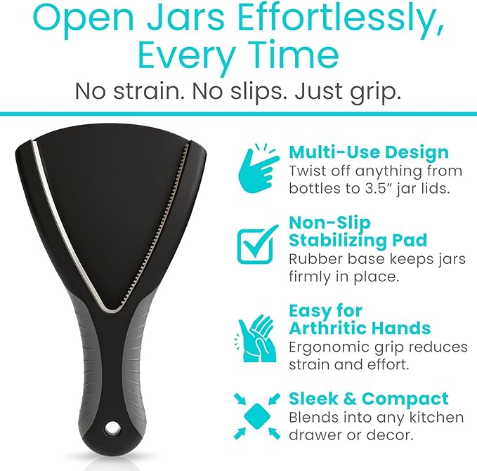 Vive Jar Opener - Bottle Openers for Seniors - Can & Lids Effortless Tool Opener for Weak Arthritic Hands - Easy Open Adjustable Grip for Elderly