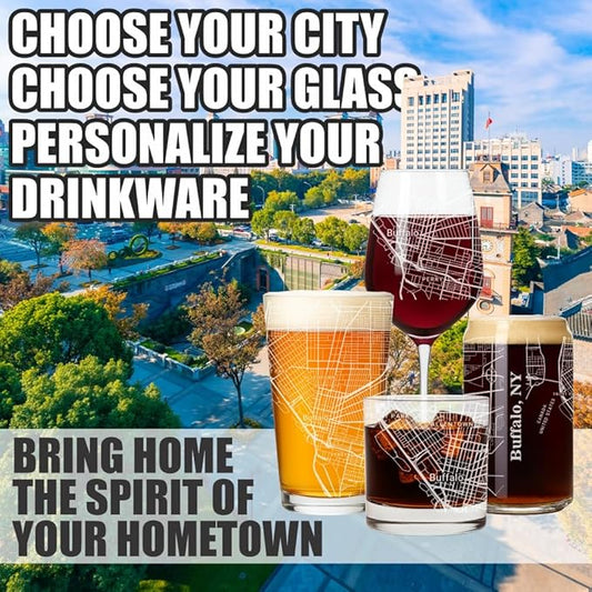 Blue Ridge Mountain Gifts - Buffalo Souvenir - New York Glassware Gift, Etched City Map, Laser Engraved and Dishwasher Safe