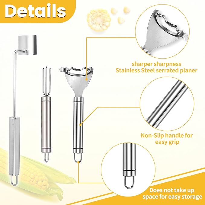 3PCS Corn Peeler, Stainless Steel Multifunctional Kitchen Grip Corn Planer- Easy to Use Durable Efficient Dishwasher Safe Gadgets for Kitchen and Outdoor Dining (3PCS)