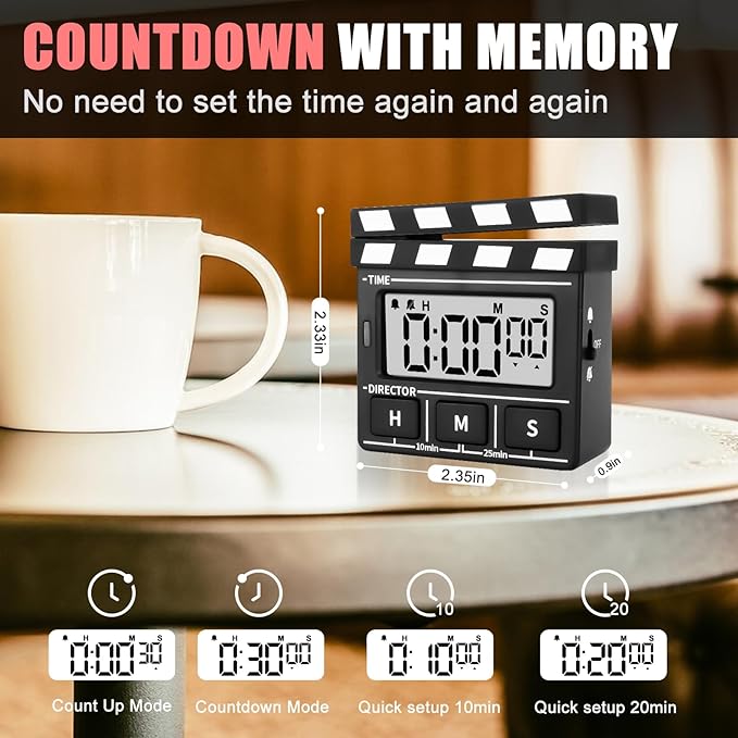QANYI Modern Style Large Magnetic LED Display Digital Kitchen Timer, Auto Memory, Auto Shut-Off, Cute Desk Timer for Study, Classroom, Toothbrush, Exercise, Bathroom, Cooking