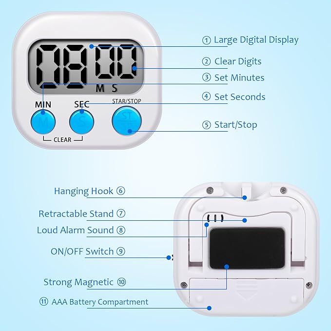 6 Pack Small Digital Timer Back to School for Cooking with 6 Pieces Lanyard Magnetic Back and On/Off Switch Second Minute Count up Countdown for Kitchen