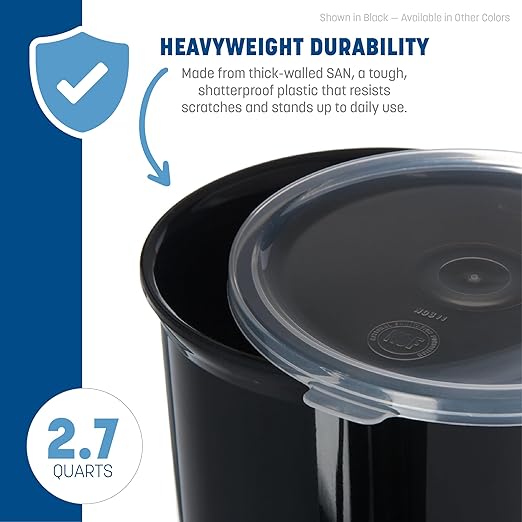 Carlisle FoodService Products Classic Round Storage Container Crock with Lid for Kitchen, Restaurants, Home, Plastic, 2.7 Quarts, Clear