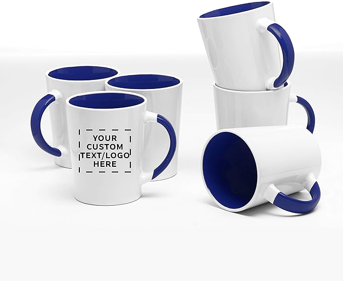 Custom Ceramic Latte Coffee Mugs by Albany 13 oz. Set of 50, Personalized Bulk Pack - Perfect for Coffee, Tea, Espresso, Hot Cocoa, Other Beverages - Cobalt Blue