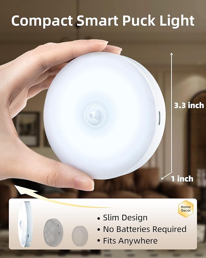 EZVALO Under Cabinet Lighting with Charging Station,1000mAh Rechargeable Puck Lights with Remote, 3 Color Temps & 12 RGB Closet Lights, Dimmable Motion Sensor Lights for Shelf, Kitchen (6 Packs)