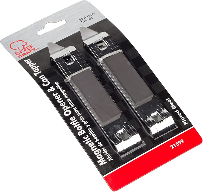 Chef Craft Select Iron Plated Bottle Opener/Can Tapper with Magnet, Pack of 2, 1, Grey