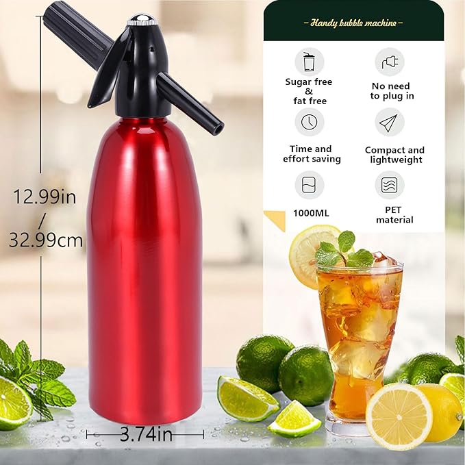 Soda Siphon, 1L Portable Soda Maker Carbonated Water Maker Kit, with Ice Cube Mold, Sparkling Water Maker for Soda Water/Cocktails/DIY Carbonated Drinks, Use 8 gram CO2 Cartridges (Not Included)
